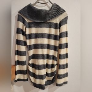 Grey and cream striped cowl neck sweater